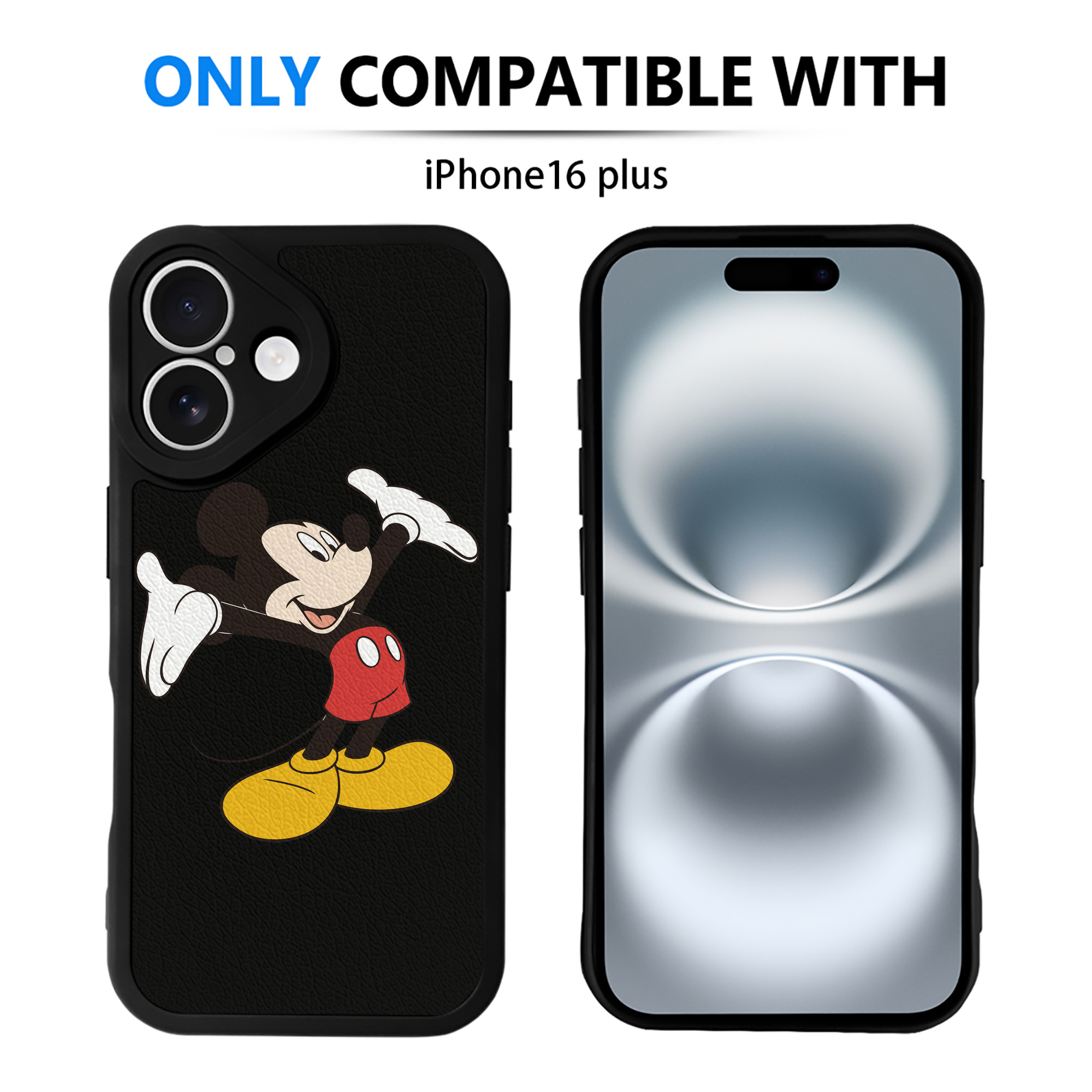 （画像用） ミッキーマウス Mickey Mouse 【iPhone 16シリーズ対応】シリコンスマホケース（レザー調） 材質：シリコン
